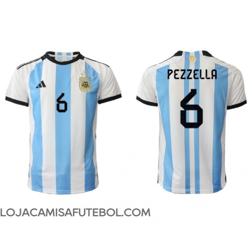 Camisa de Futebol Argentina German Pezzella #6 Equipamento Principal Mundo 2022 Manga Curta